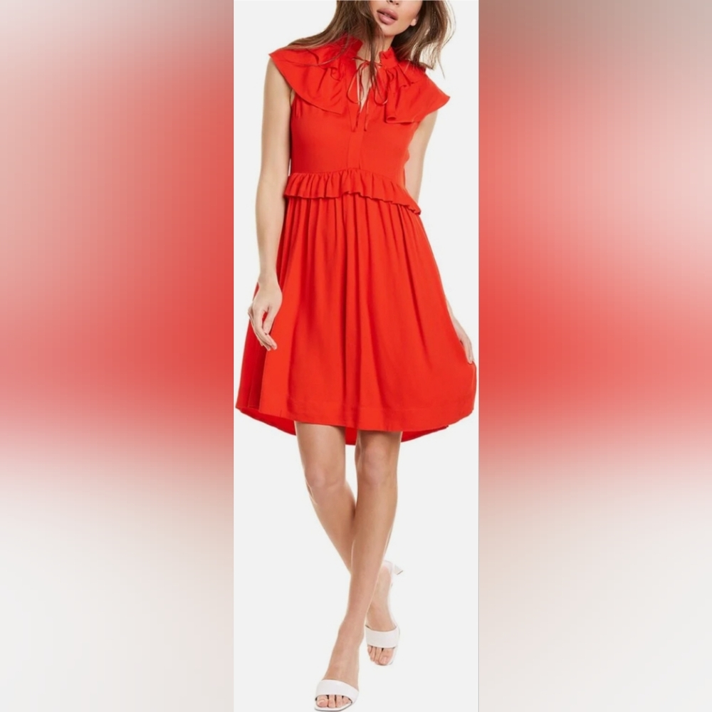 🔥 Host Pick 🔥 MAJE Red Rutta Ruffled Crepe Mini Dress